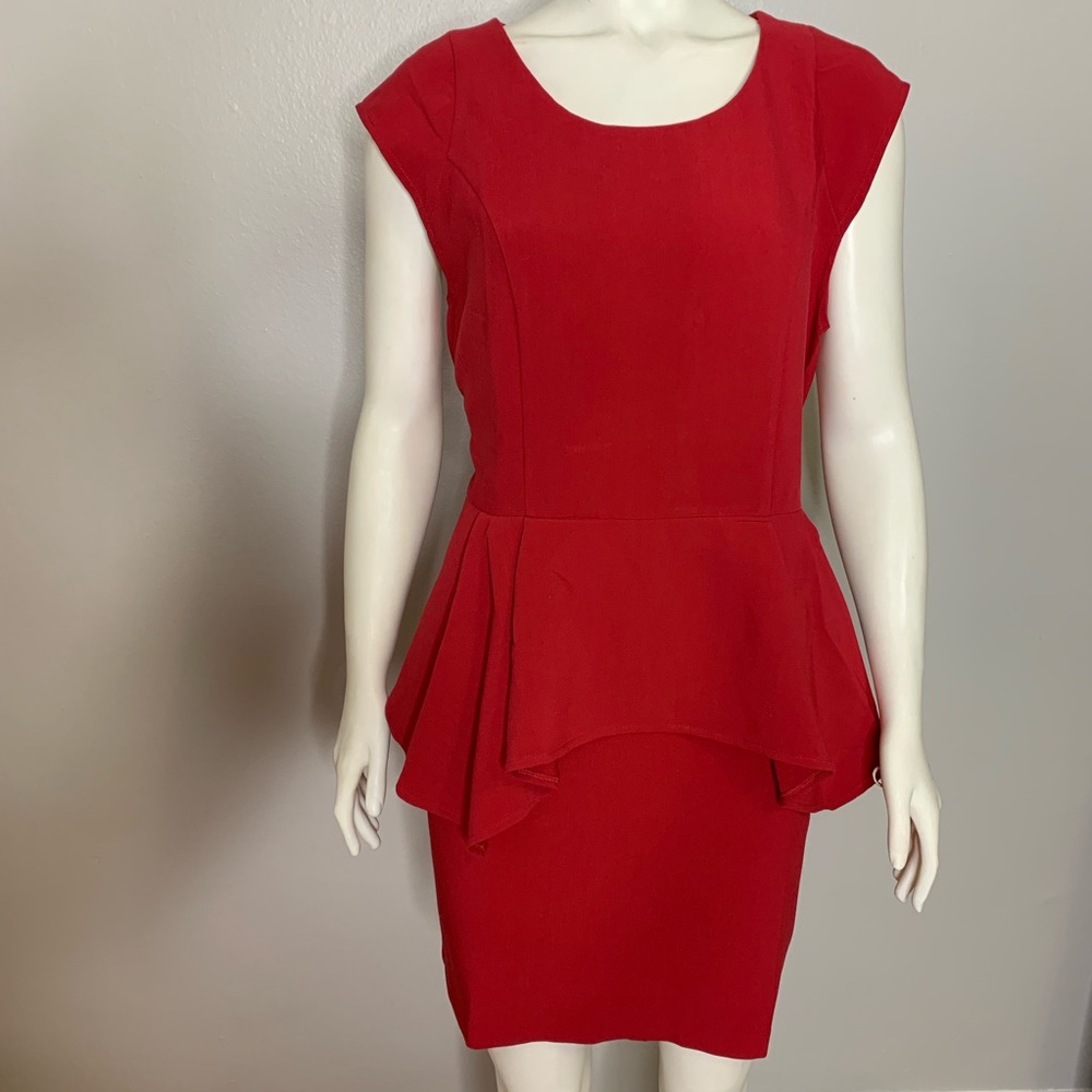 Work or party dress | pleated peplum | red